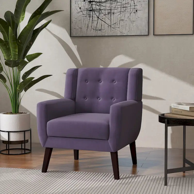 Velvet Accent Chair Tufted Wingback Armchair with Solid Wood Legs Multi-Color