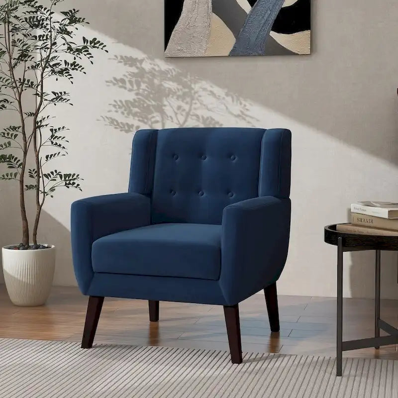 Velvet Accent Chair Tufted Wingback Armchair with Solid Wood Legs Multi-Color