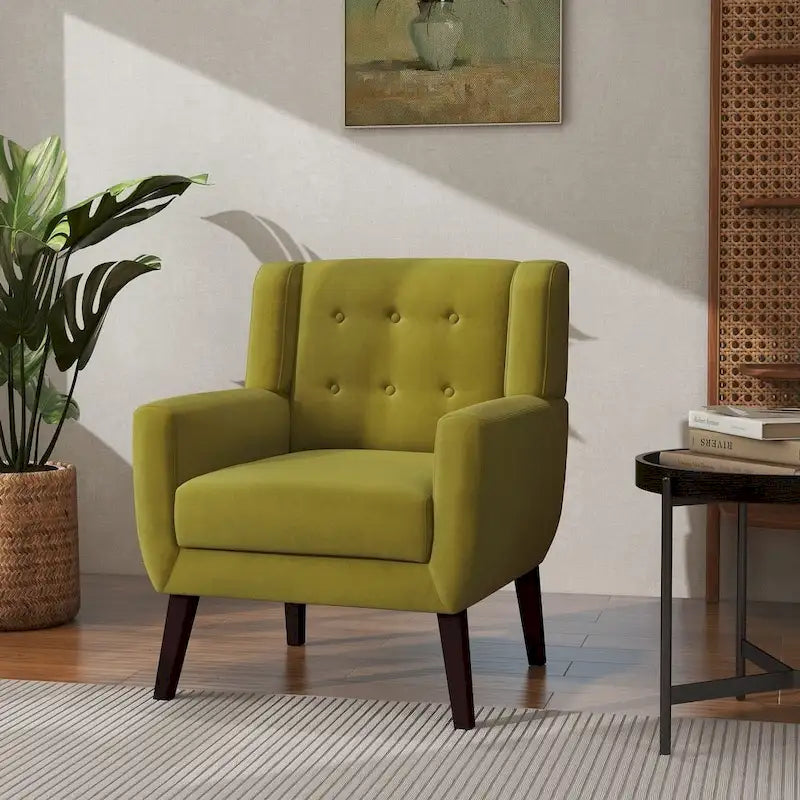 Velvet Accent Chair Tufted Wingback Armchair with Solid Wood Legs Multi-Color