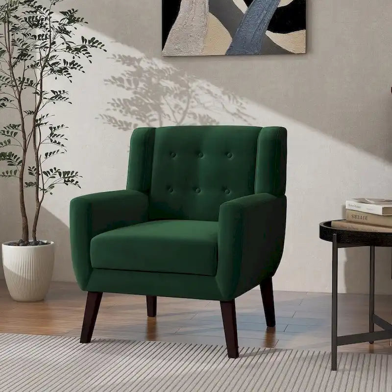 Velvet Accent Chair Tufted Wingback Armchair with Solid Wood Legs Multi-Color