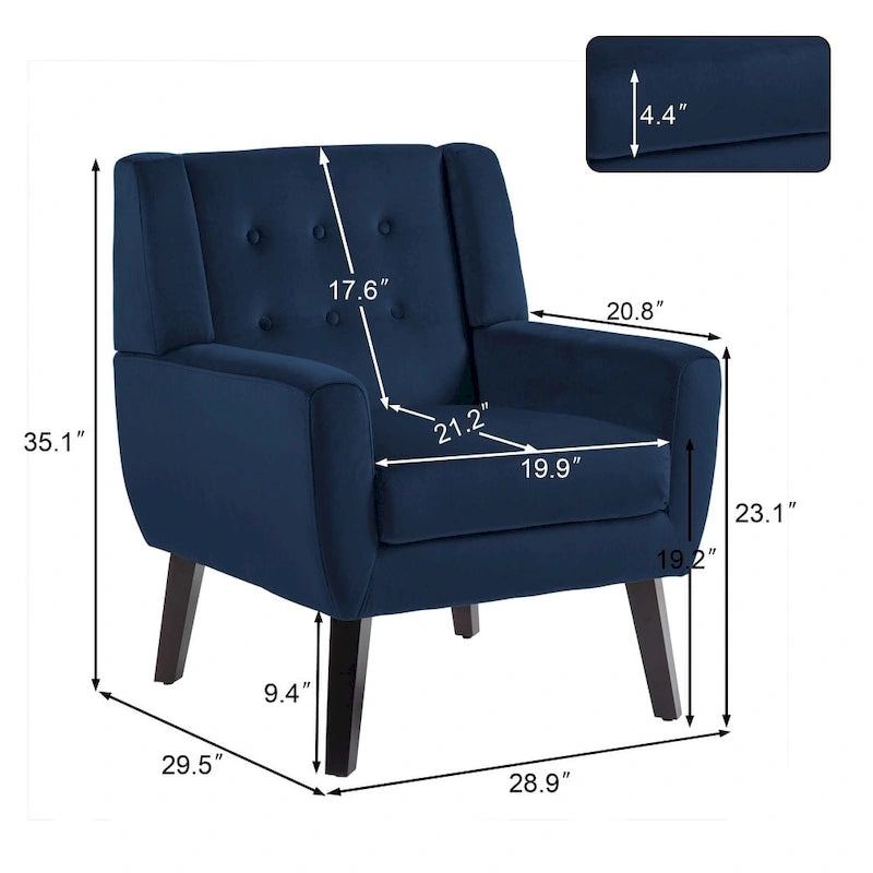 Velvet Accent Chair Tufted Wingback Armchair with Solid Wood Legs Multi-Color