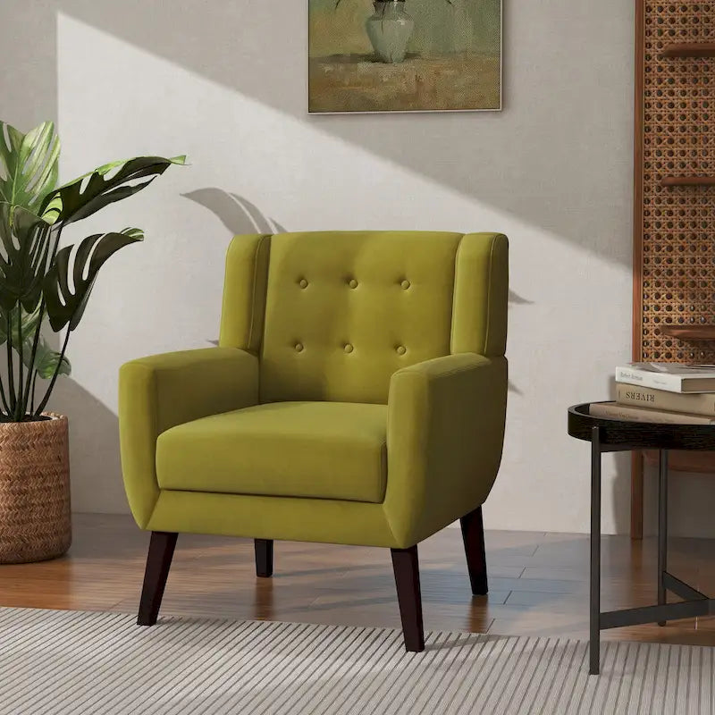 Velvet Accent Chair Tufted Wingback Armchair with Solid Wood Legs Multi-Color