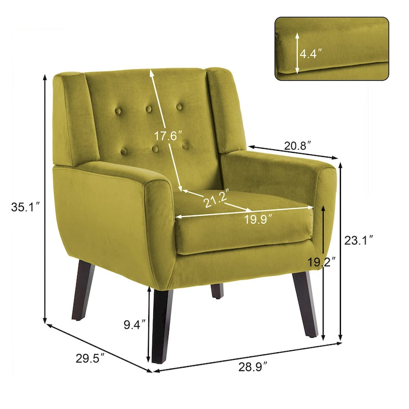 Velvet Accent Chair Tufted Wingback Armchair with Solid Wood Legs Multi-Color