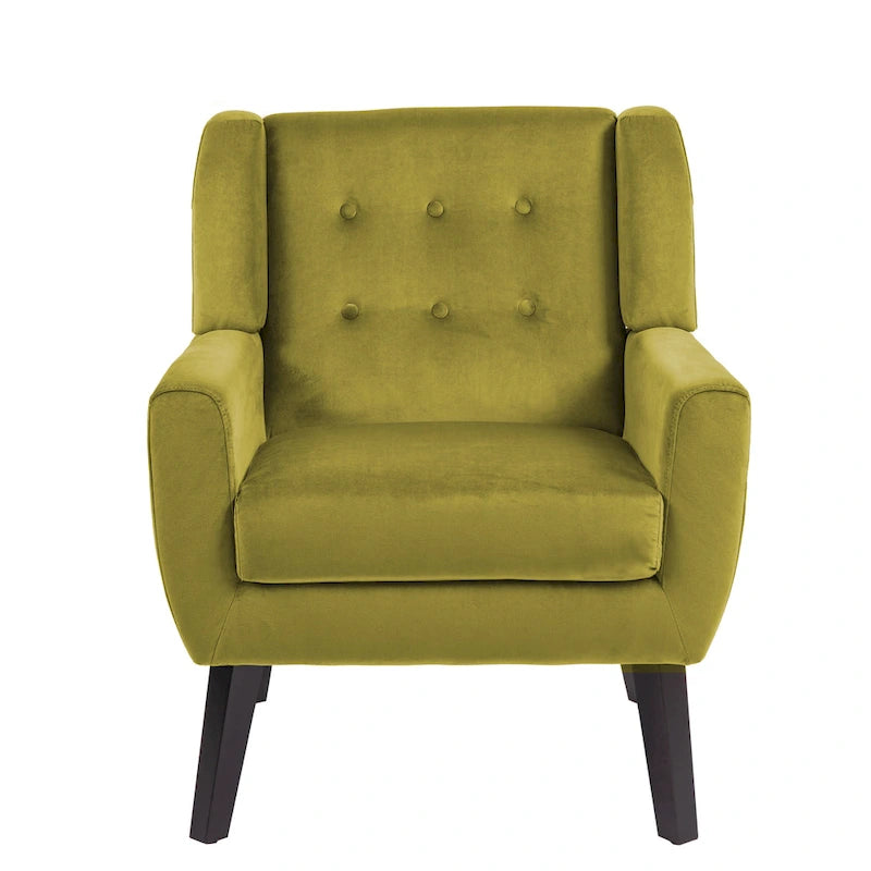 Velvet Accent Chair Tufted Wingback Armchair with Solid Wood Legs Multi-Color