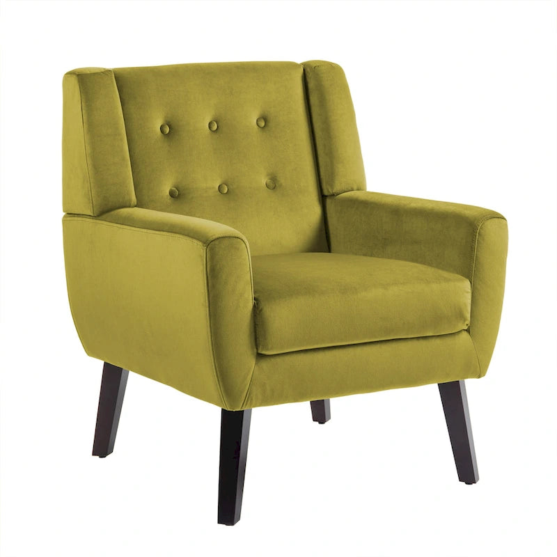 Velvet Accent Chair Tufted Wingback Armchair with Solid Wood Legs Multi-Color