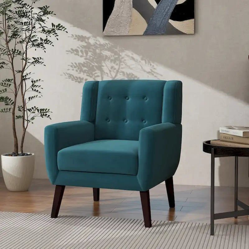 Velvet Accent Chair Tufted Wingback Armchair with Solid Wood Legs Multi-Color