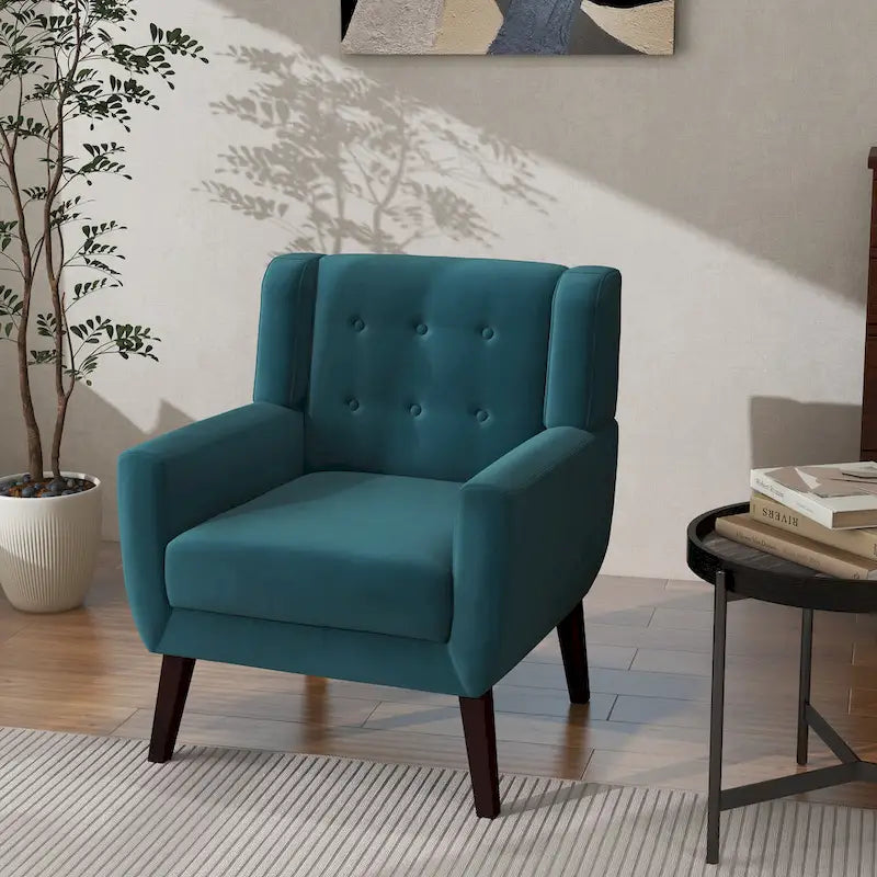 Velvet Accent Chair Tufted Wingback Armchair with Solid Wood Legs Multi-Color