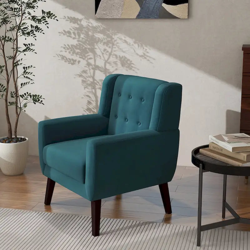 Velvet Accent Chair Tufted Wingback Armchair with Solid Wood Legs Multi-Color