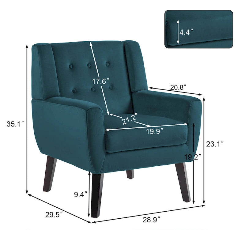 Velvet Accent Chair Tufted Wingback Armchair with Solid Wood Legs Multi-Color