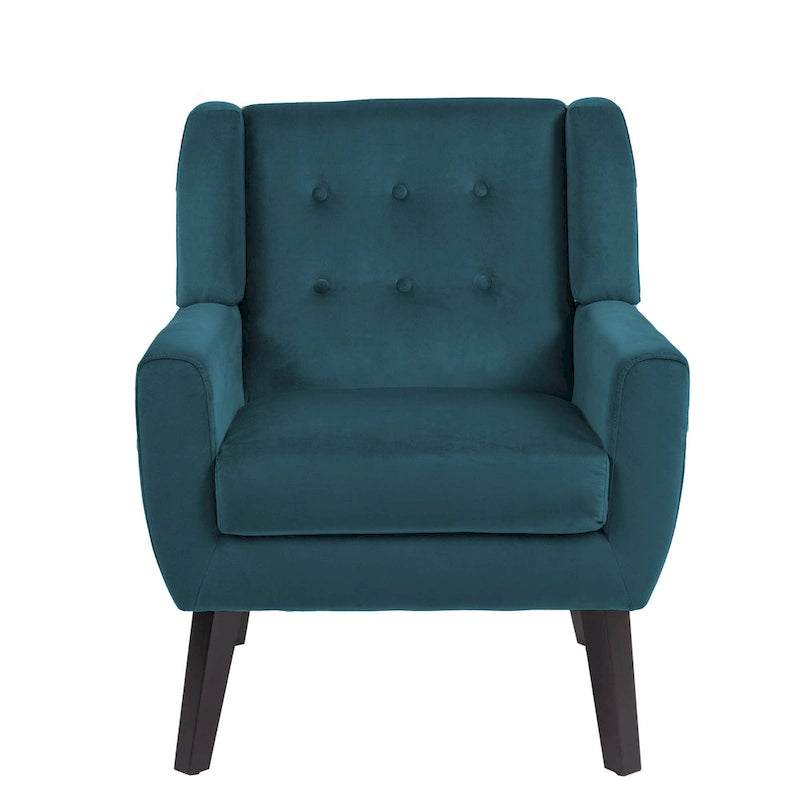 Velvet Accent Chair Tufted Wingback Armchair with Solid Wood Legs Multi-Color