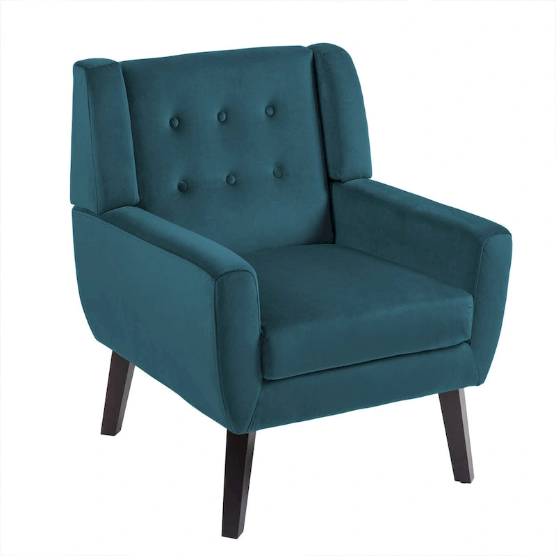 Velvet Accent Chair Tufted Wingback Armchair with Solid Wood Legs Multi-Color