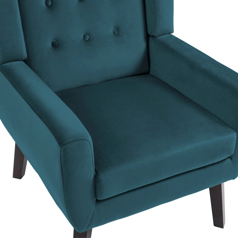 Velvet Accent Chair Tufted Wingback Armchair with Solid Wood Legs Multi-Color