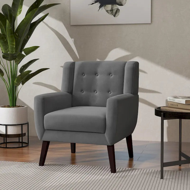 Velvet Accent Chair Tufted Wingback Armchair with Solid Wood Legs Multi-Color