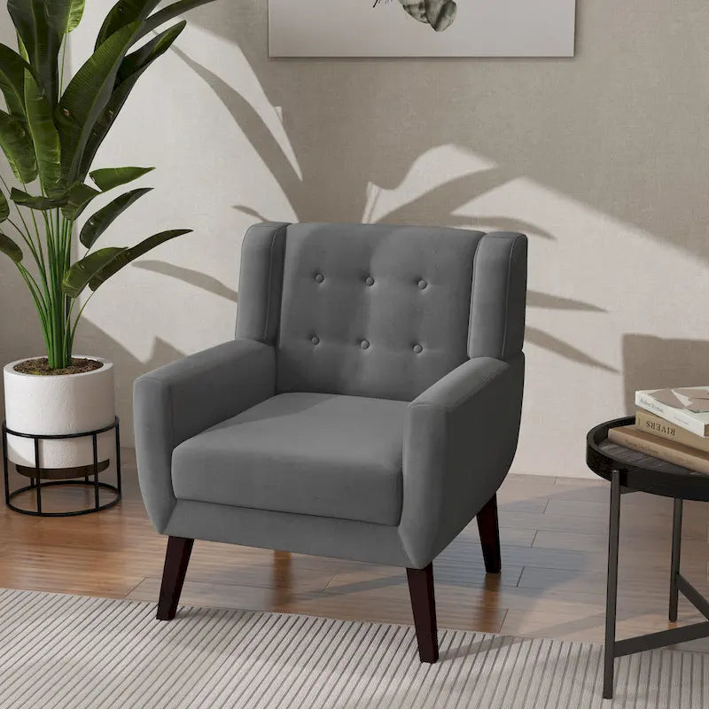 Velvet Accent Chair Tufted Wingback Armchair with Solid Wood Legs Multi-Color