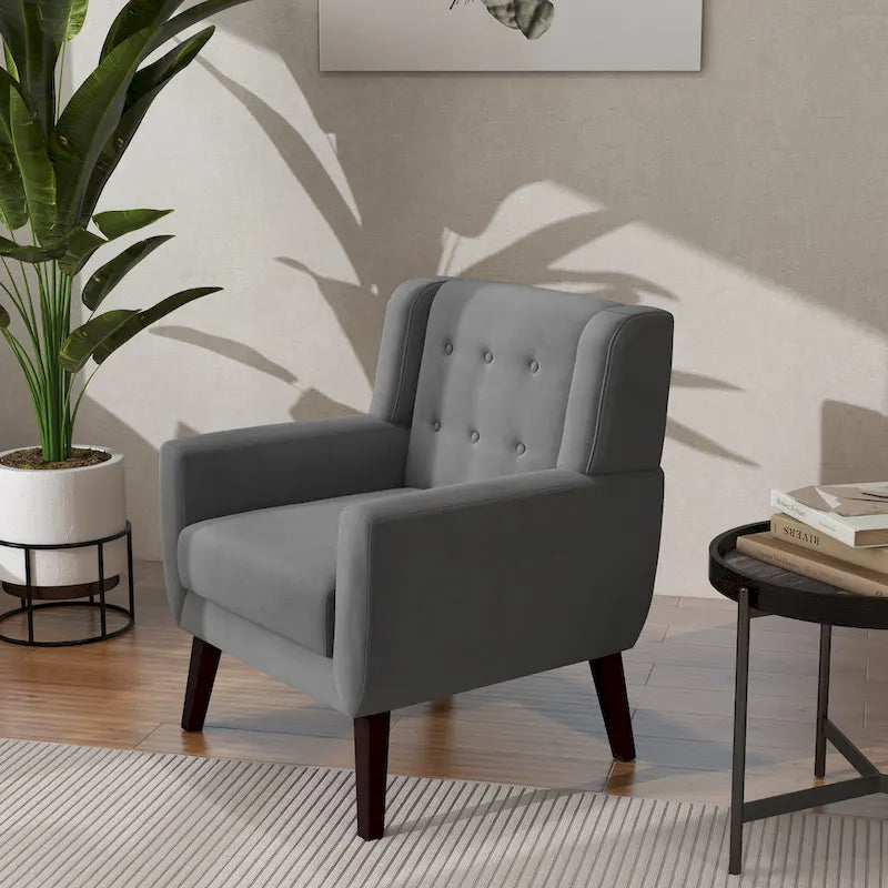 Velvet Accent Chair Tufted Wingback Armchair with Solid Wood Legs Multi-Color