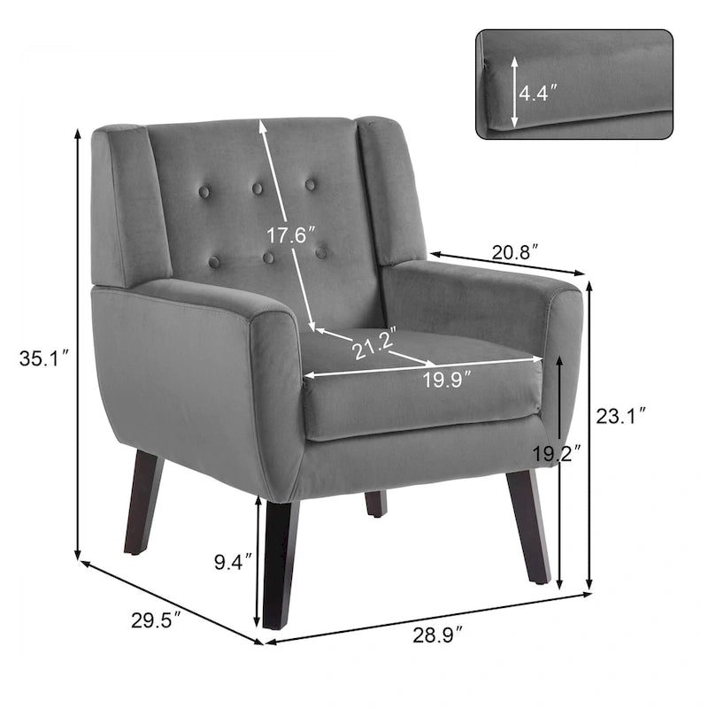Velvet Accent Chair Tufted Wingback Armchair with Solid Wood Legs Multi-Color