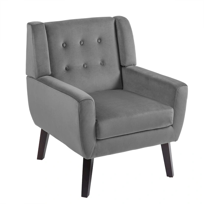 Velvet Accent Chair Tufted Wingback Armchair with Solid Wood Legs Multi-Color