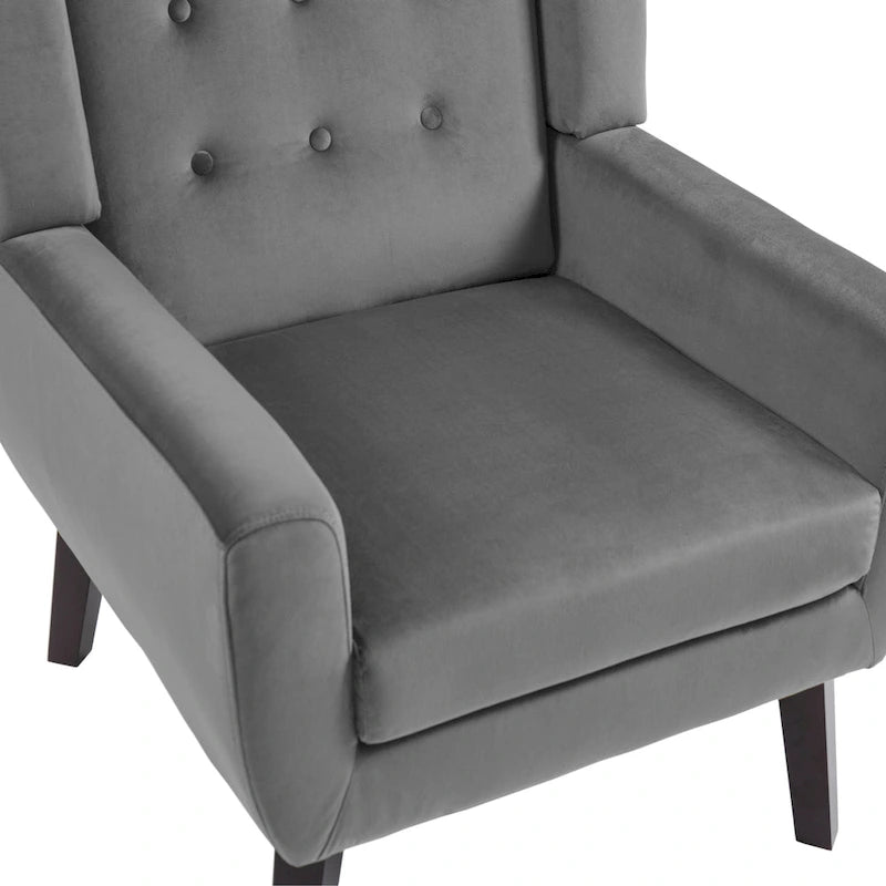 Velvet Accent Chair Tufted Wingback Armchair with Solid Wood Legs Multi-Color