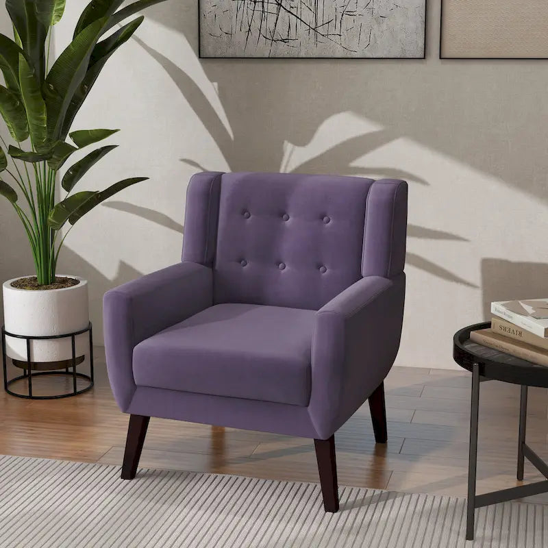Velvet Accent Chair Tufted Wingback Armchair with Solid Wood Legs Multi-Color