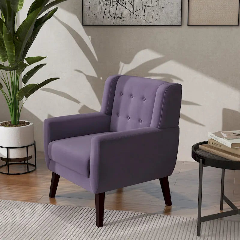 Velvet Accent Chair Tufted Wingback Armchair with Solid Wood Legs Multi-Color