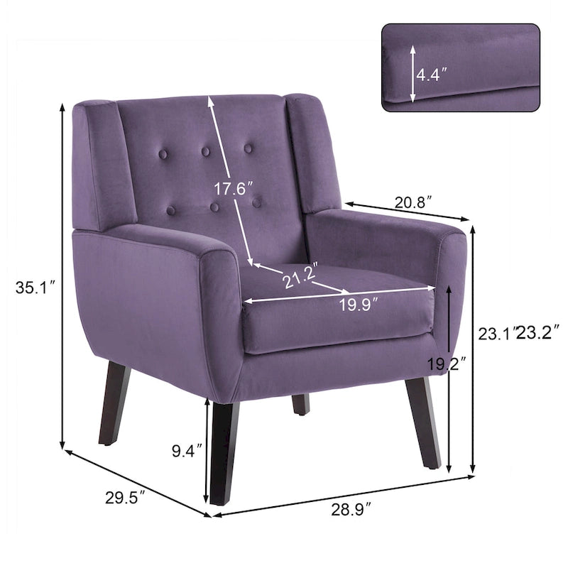 Velvet Accent Chair Tufted Wingback Armchair with Solid Wood Legs Multi-Color