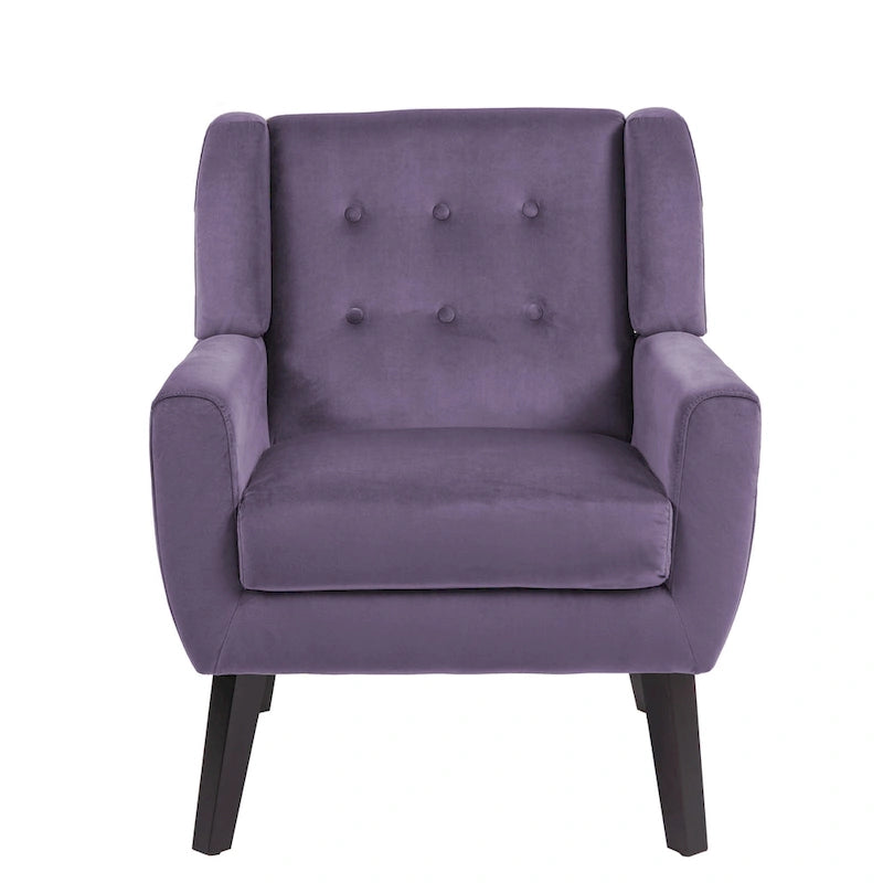 Velvet Accent Chair Tufted Wingback Armchair with Solid Wood Legs Multi-Color