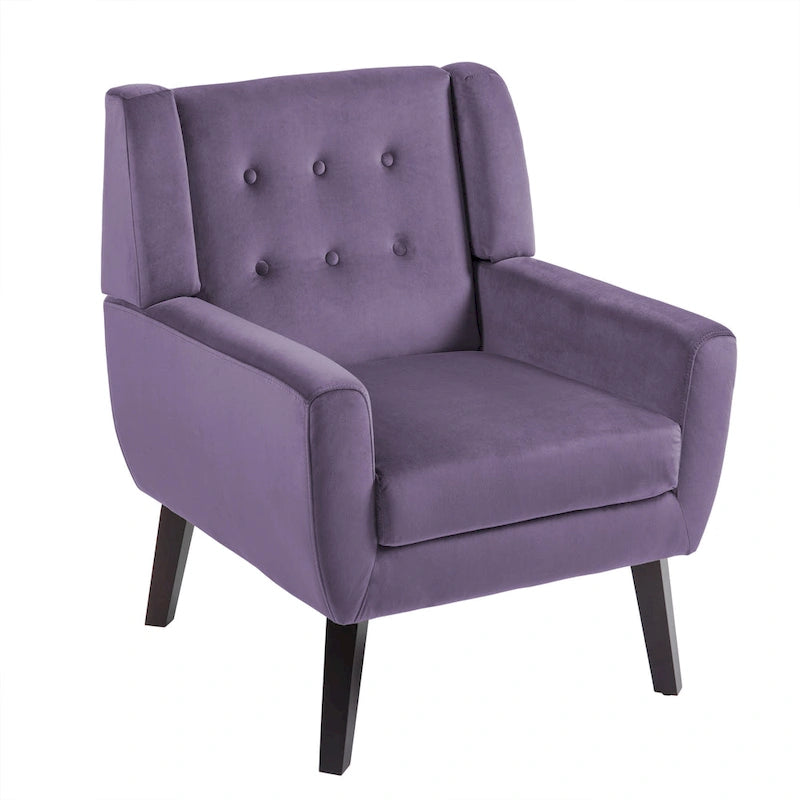 Velvet Accent Chair Tufted Wingback Armchair with Solid Wood Legs Multi-Color