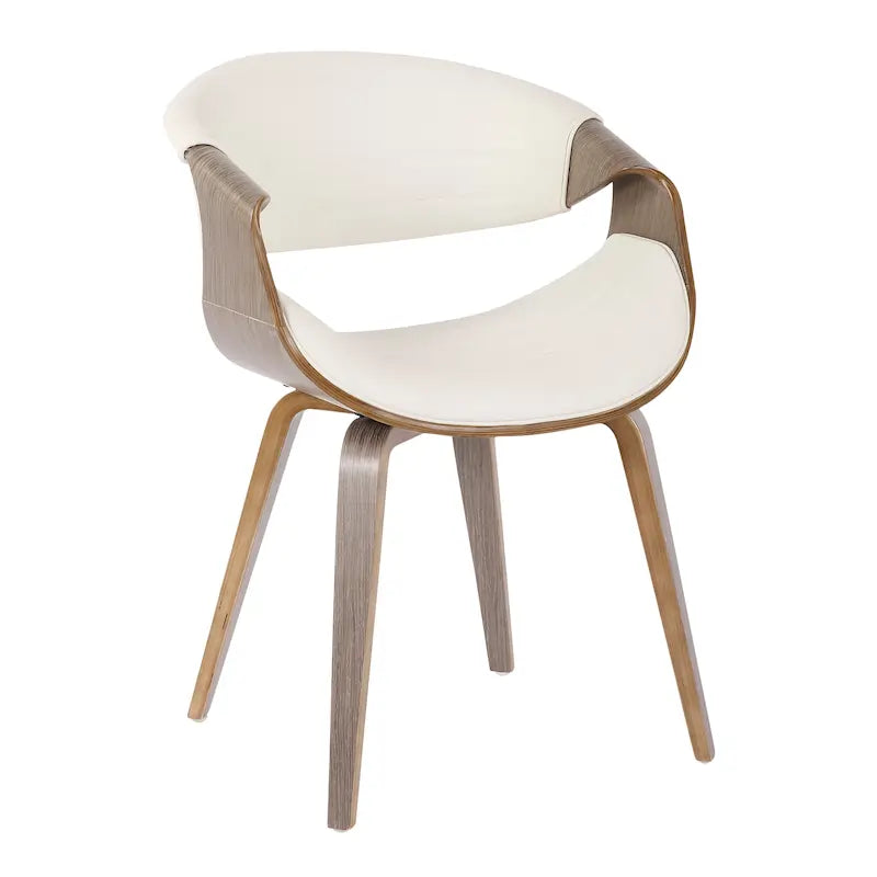 Mid-Century Modern Faux Leather Dining Armchair with Curved Bentwood Frame