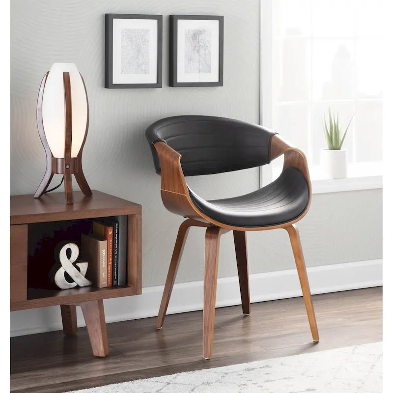 Mid-Century Modern Faux Leather Dining Armchair with Curved Bentwood Frame