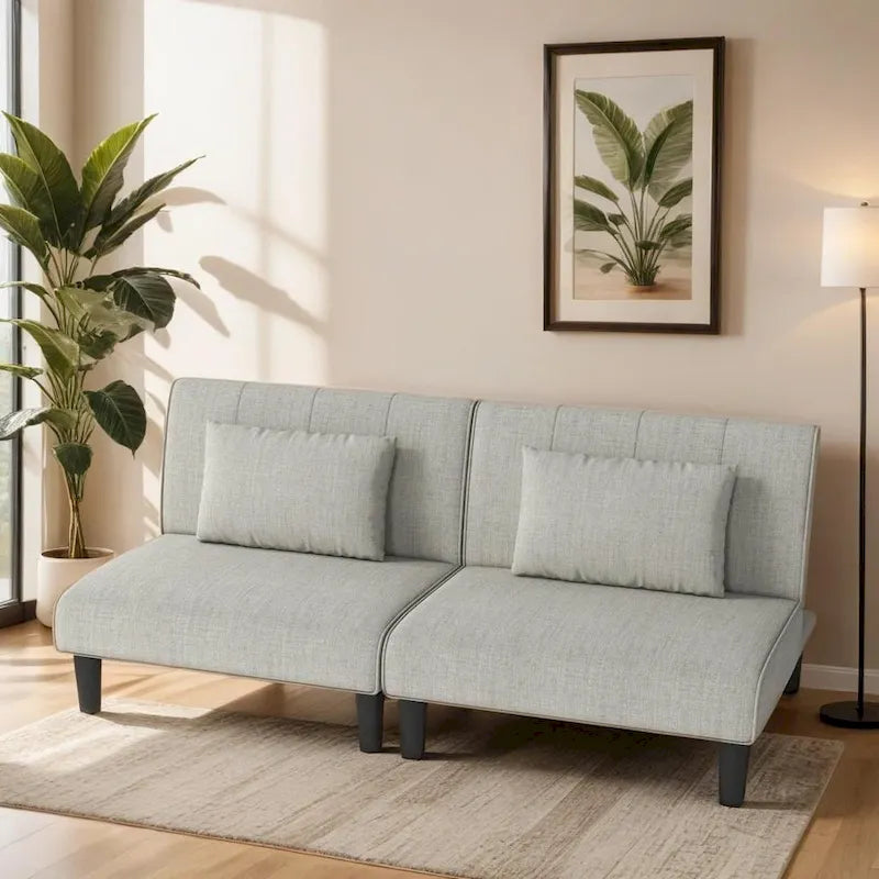 Modern Armless Loveseat Sofa Chair Couch Wood Living Room Dark Grey Linen
