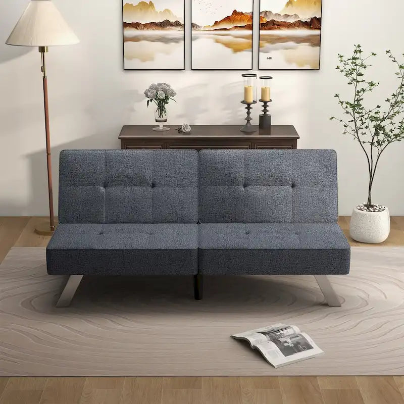 Modern Armless Loveseat Sofa Chair Couch Wood Living Room Dark Grey Linen
