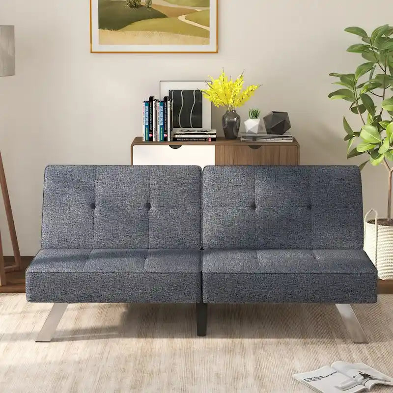 Modern Armless Loveseat Sofa Chair Couch Wood Living Room Dark Grey Linen