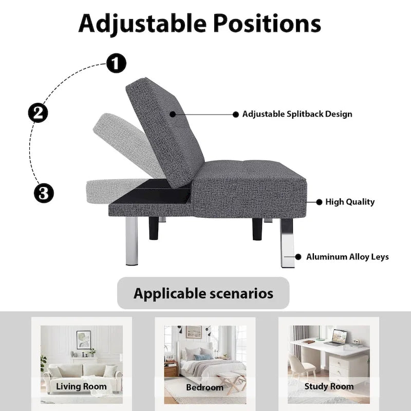 Modern Armless Loveseat Sofa Chair Couch Wood Living Room Dark Grey Linen