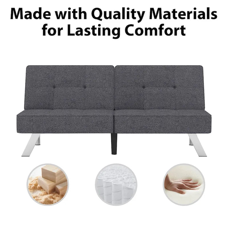 Modern Armless Loveseat Sofa Chair Couch Wood Living Room Dark Grey Linen