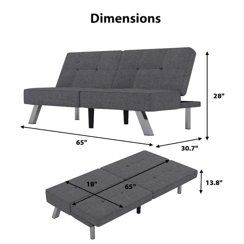 Modern Armless Loveseat Sofa Chair Couch Wood Living Room Dark Grey Linen