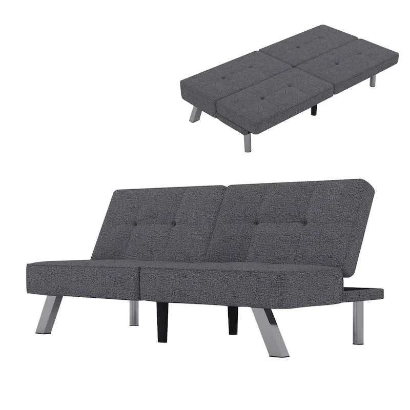 Modern Armless Loveseat Sofa Chair Couch Wood Living Room Dark Grey Linen
