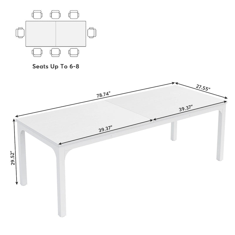 Table à manger rectangulaire de 78 pouces pour 6 à 8 personnes, finition bois rustique et noire