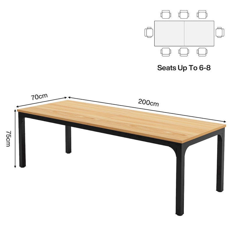 Table à manger rectangulaire de 78 pouces pour 6 à 8 personnes, finition bois rustique et noire
