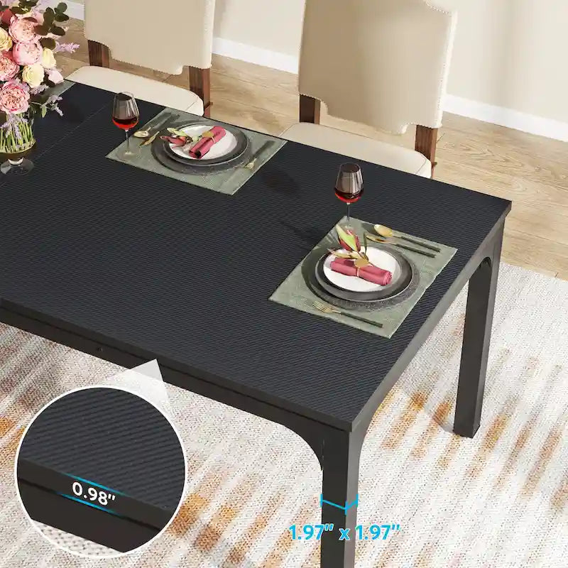 Table à manger rectangulaire de 78 pouces pour 6 à 8 personnes, finition bois rustique et noire