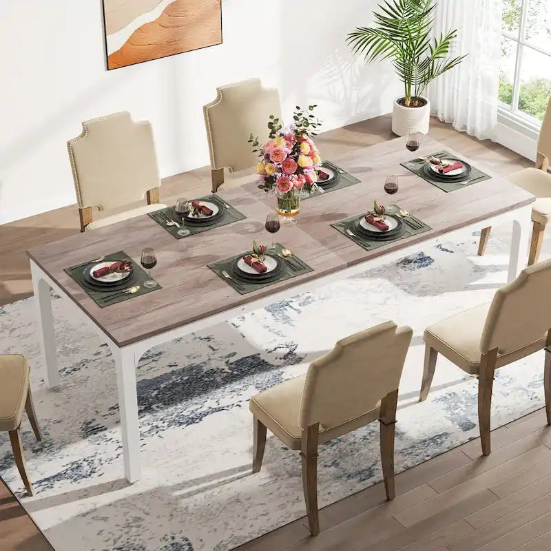 Table à manger rectangulaire de 78 pouces pour 6 à 8 personnes, finition bois rustique et noire