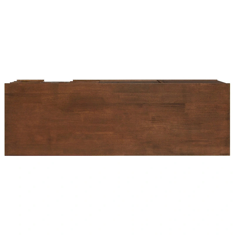 Mid-Century Rubberwood 2-Door 3-Drawer Buffet Server with Geometric Panels