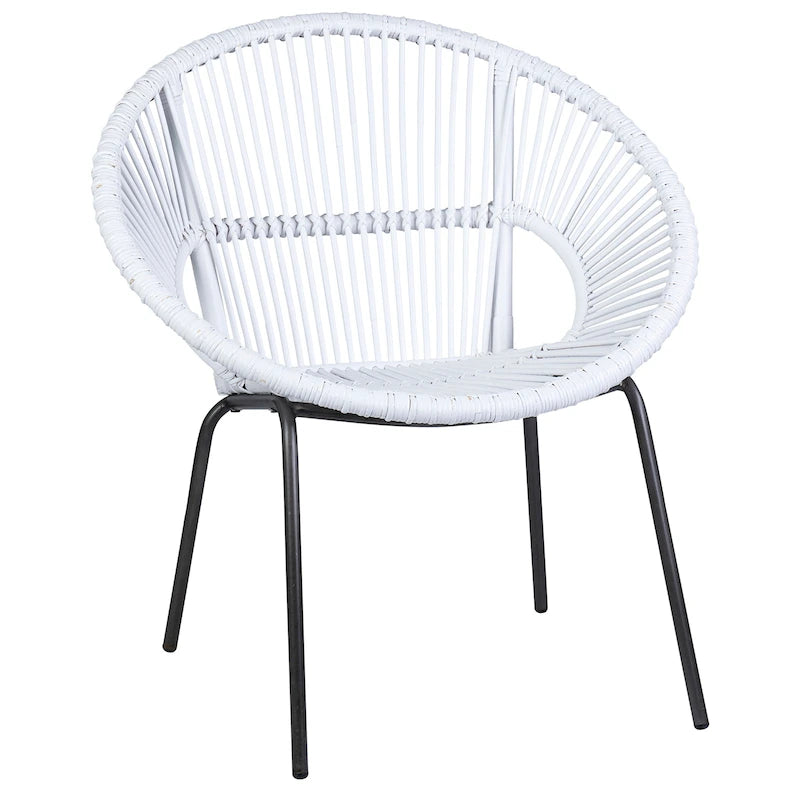 Handwoven Natural Rattan Papasan Accent Chair with Silver-Grey Metal Legs