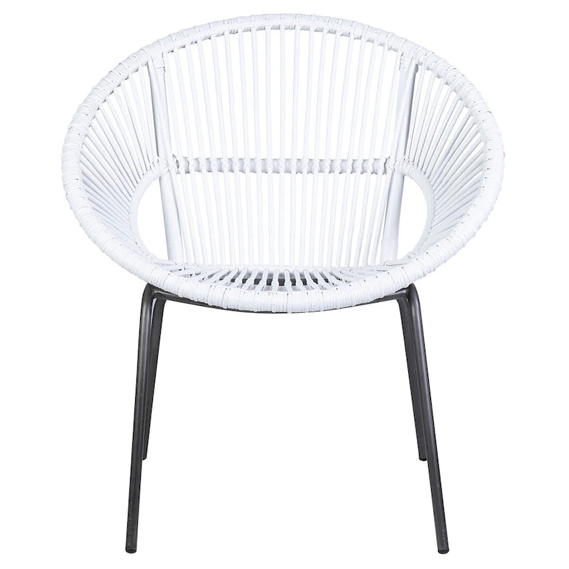 Poltrona d’accento Papasan in rattan naturale intrecciato a mano, con gambe in metallo grigio-argento