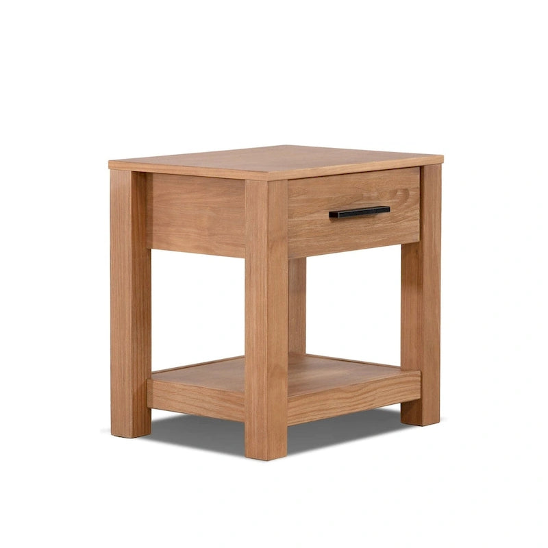 Solid Pine Wood Nightstand with Drawer and Open Shelf, Multiple Colors