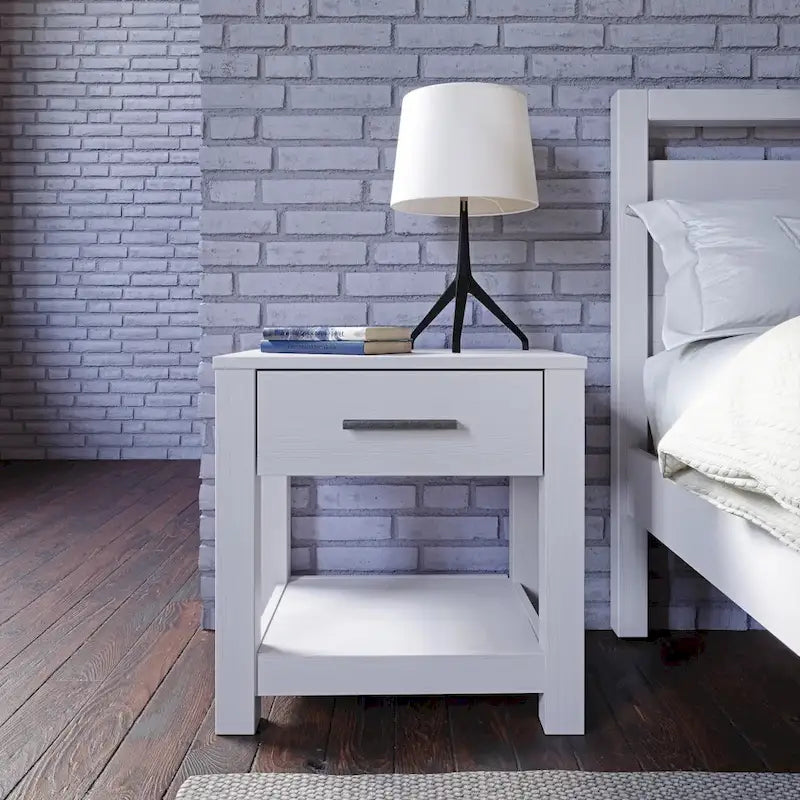 Solid Pine Wood Nightstand with Drawer and Open Shelf, Multiple Colors