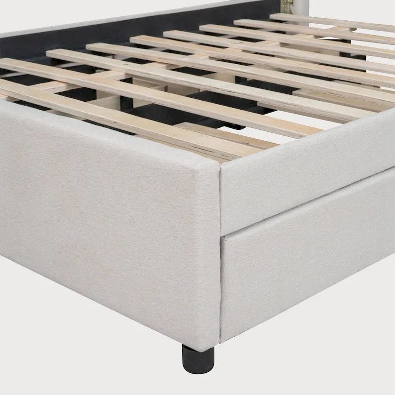Full Size Upholstered Platform Bed with Channel-Tufted Velvet Headboard and Storage Drawers