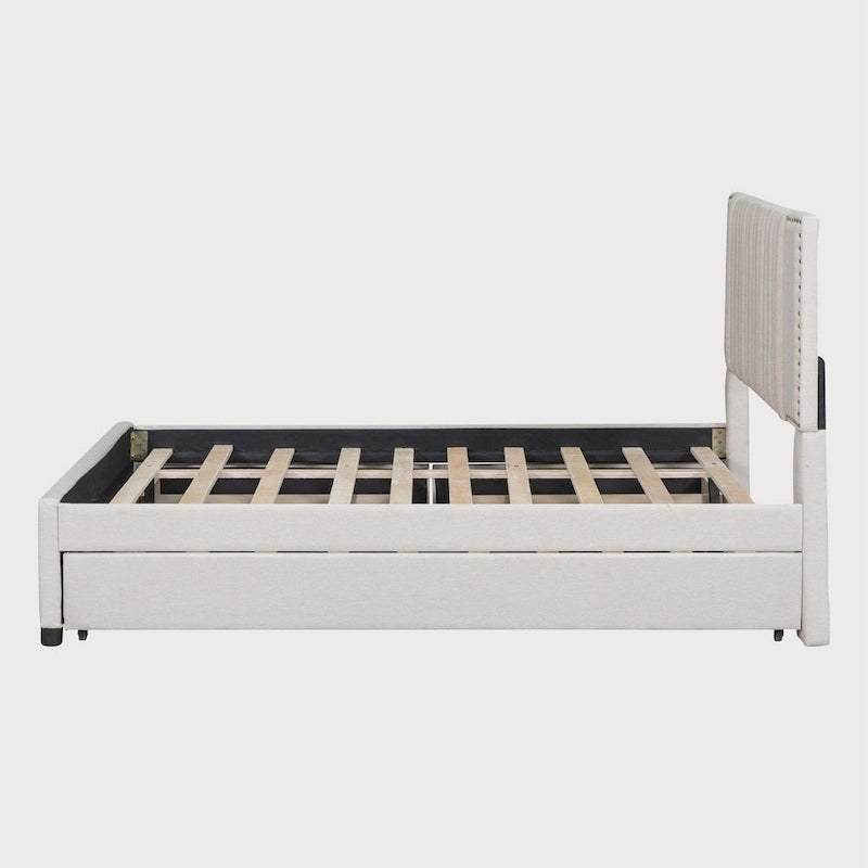 Full Size Upholstered Platform Bed with Channel-Tufted Velvet Headboard and Storage Drawers