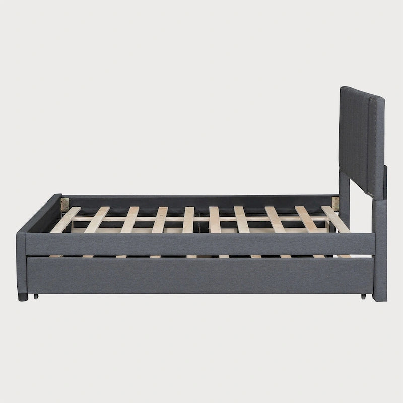 Full Size Upholstered Platform Bed with Channel-Tufted Velvet Headboard and Storage Drawers