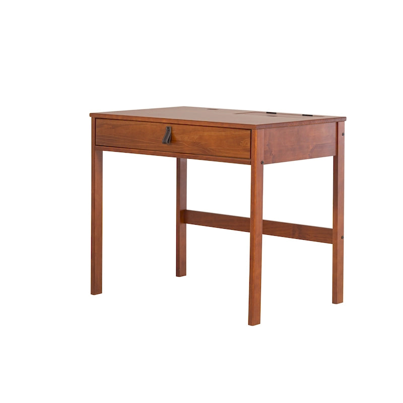 Modern Wood Writing Desk with Two Drawers and Leather Handles