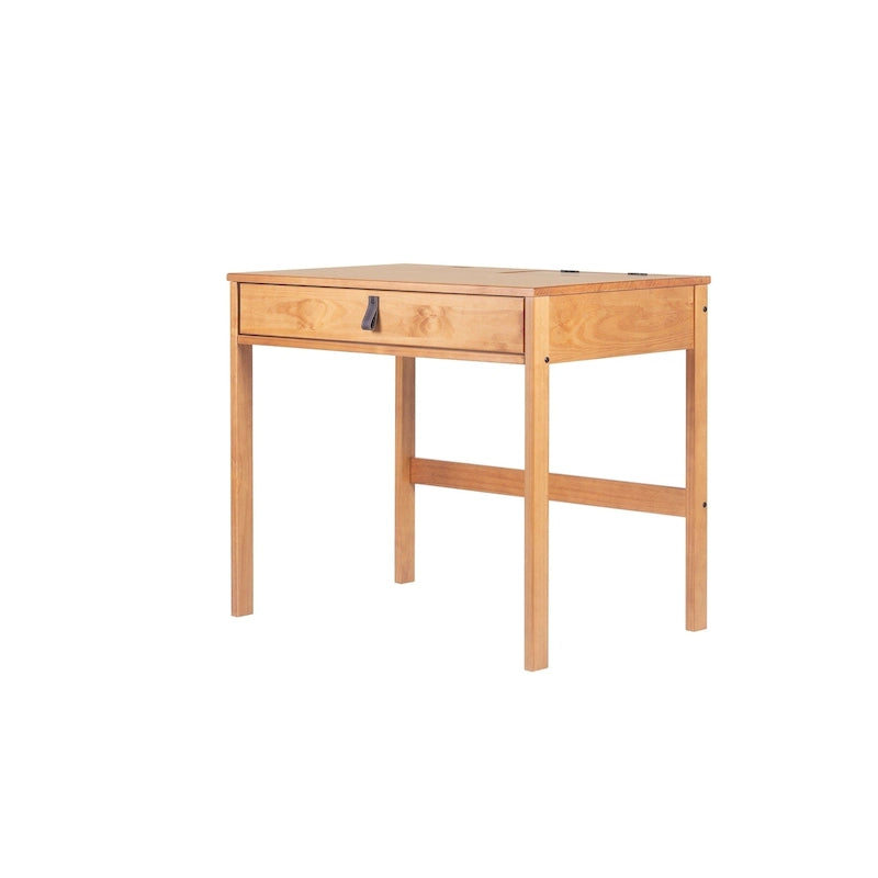 Modern Wood Writing Desk with Two Drawers and Leather Handles